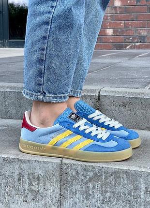 Женские кроссовки adidas x gucci gazelle blue 🩵