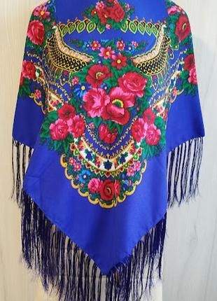 Роскошный украинский народный платок, платок с бахромой и цветами, красивый платок