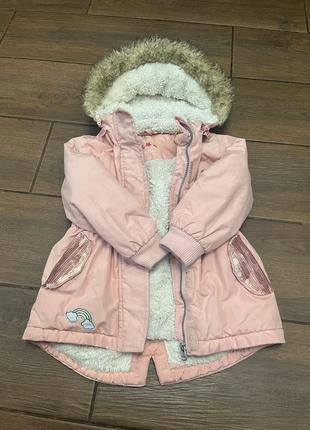 Зимова куртка парка рожевого кольору kiki&koko 98 см 2-4 роки