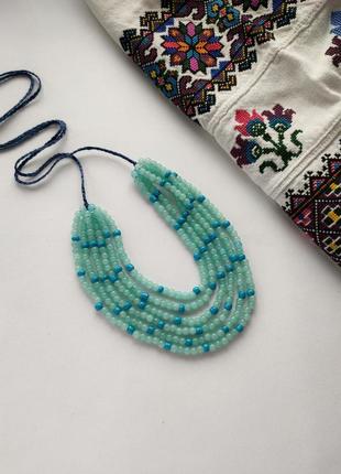 Ожерелье ярусное многорядное к вышиванке в украинском стиле этатно бусы5 фото