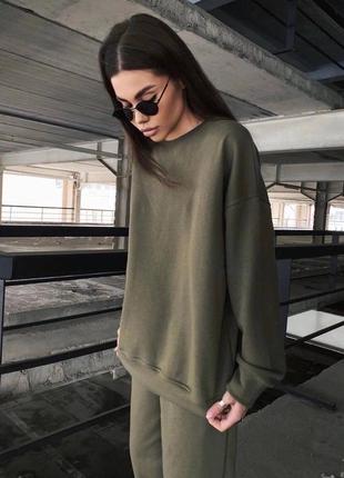 Костюм с удлиненным худи ❤️ женский спортивный костюм 🌸 хакі костюм на флісі ❤️