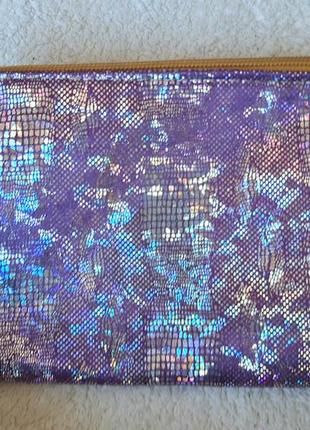Косметичка кошелёк фиолетовая разноцветная яркая сумочка гологр блест перелив1 фото
