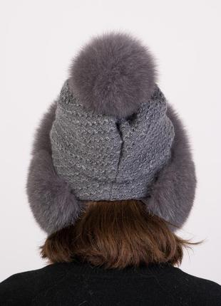 Женская зимняя модная меховая шапка ушанка на трикотаже5 фото