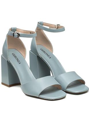 Босоножки женские голубые на высоком каблуке, открытый 1109л