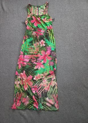 Платье george длинное с разрезами тропический растительный принт гибискус пляжная яркая4 фото