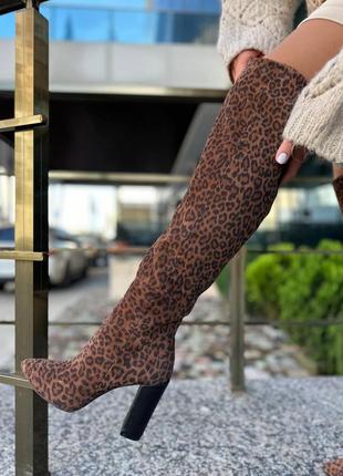 Эксклюзивные сапоги ботфорты из натуральной итальянской кожи и замши женские на каблуке8 фото