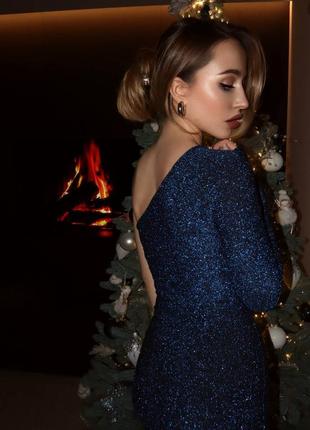 Праздничное сияющее люрековое платье макси на одно плечо, блестящее длинное платье с разрезом4 фото
