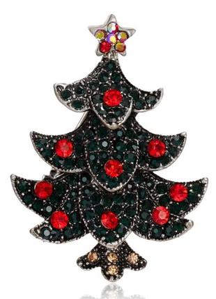 🎇🎄🎇 новогодняя брошка ёлка с кристаллами, елка, елочка, ялинка, под серебро, снежинки, олени