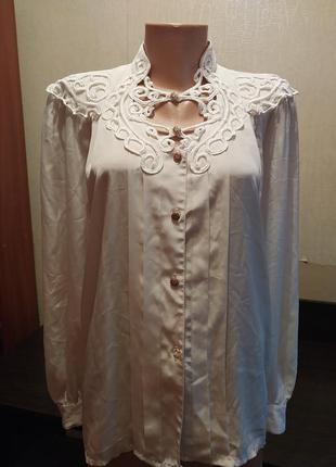 Шикарная эксклюзивная винтажная белая блузка с кружевом франция