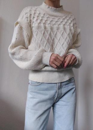 Молочный свитер с объемными рукавами джемпер пуловер реглан лонгслив кофта шерстяной свитер молочный джемпер шерсть9 фото