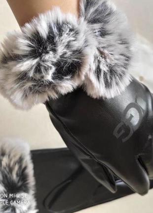 Кожаные утепленные перчатки ugg с мехом кролика2 фото