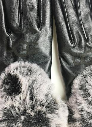 Кожаные утепленные перчатки ugg с мехом кролика3 фото