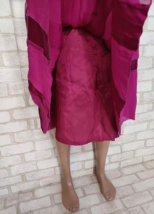 Новая воздушная легкая юбка миди со 100 % шелка в сочном цвете фуксия, размер л-хл6 фото