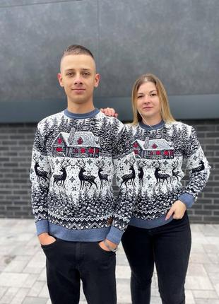 Новогодние свитера для девушек и мужчин. парные рождественские свитера8 фото