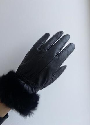 Кожаные перчатки перчпткт с натуральным мехом кролика4 фото