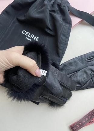 Кожаные перчатки перчпткт с натуральным мехом кролика3 фото