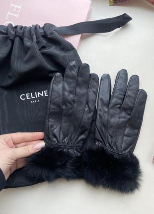 Кожаные перчатки перчпткт с натуральным мехом кролика