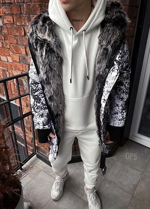 Куртка парка черно-белая