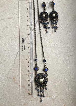 Аристократичний комплект гарнітур набір довгі сережки (сережки з підвісками) та кольє вінтаж8 фото