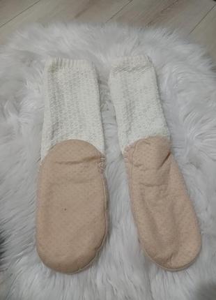 Новогодние домашние носки тапки тапочки молочного цвета2 фото