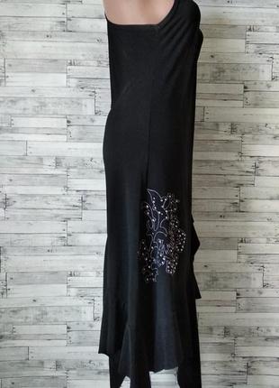 Платье женское черное асимметрия вышивка стразы5 фото