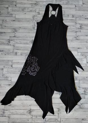 Платье женское черное асимметрия вышивка стразы1 фото