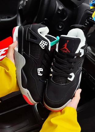 ❄️зимові кросівки nike air jordan 4 retro psg paris saint germain чорні з червоним❄️