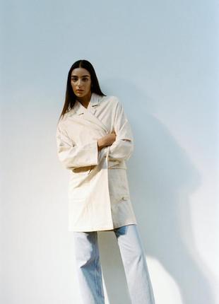 Льняное пальто (жакет пиджак) оверсайз с лацканами, и накладными карманами хлопок, вискоза zara3 фото