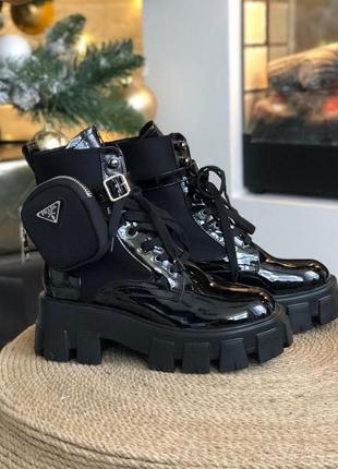 Prada leather boots nylon pouch black 15 фото
