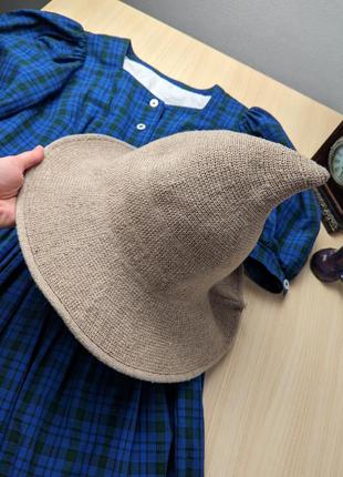 Шляпа гном волшебник шерсть вязанная колпал колдун бежевая серая новая проволока косплей