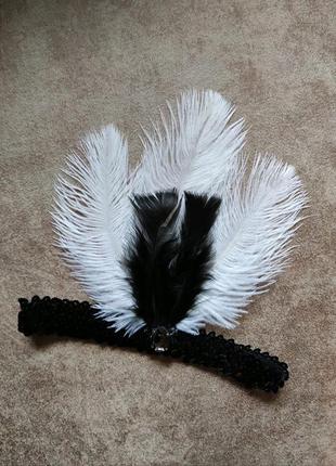 Головной убор перо повязка на голову в стиле 20-х гг., чикаго, мафия, гангстеры, гетсби, мулен руж, оскар