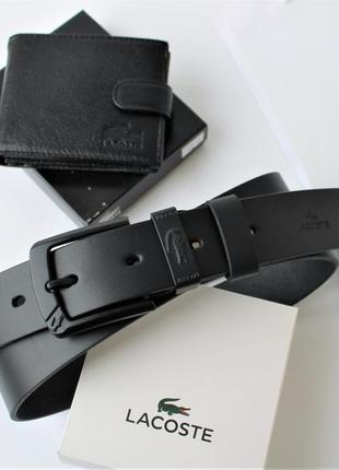 Черный ремень и кошелек lacoste черный подарочный набор на подарок3 фото