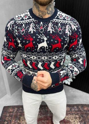 Новогодний свитер вязаный/новогодний свитер вязаный deer темно-синий