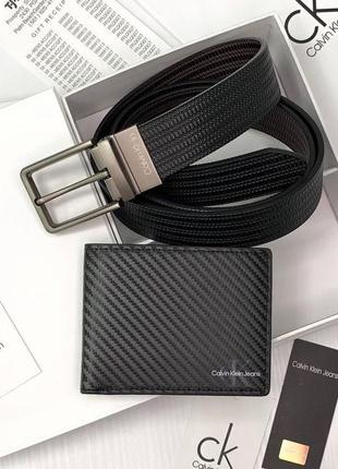 Кошелек + ремень calvin klein черный на подарок подарочный набор портмоне мужской1 фото