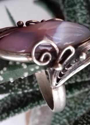 Авторское кольцо мельхиор скань филигрань зерн натуральный камень агат3 фото