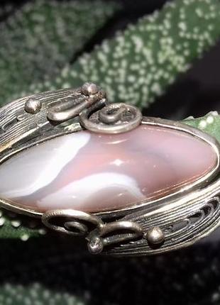 Авторское кольцо мельхиор скань филигрань зерн натуральный камень агат2 фото