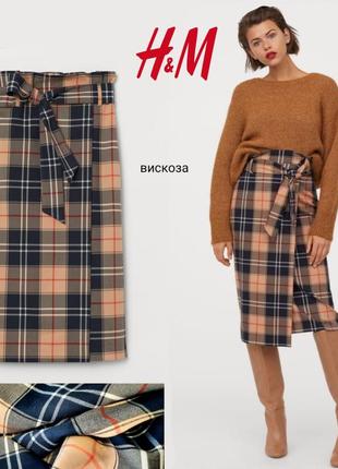 H&m спідниця міді на запах у принт клітки