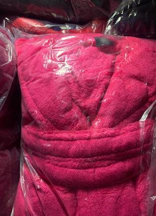 Качественный грубый теплый длинный бордо вишневый махровый халат с капюшоном 42-50. есть цвета4 фото