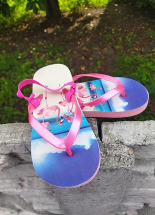 Детские вьетнамки для девочки,шлепки,шлепанцы фламинго