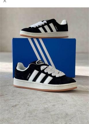 Кросівки кеди adidas campus 00 s dark black white молодёжные замшевые кроссовки адидас кампус чёрные с белым