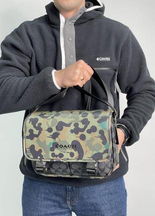 Сумка мужская coach khaki &amp; black league hybrid messenger bag in charcoal multi хаки