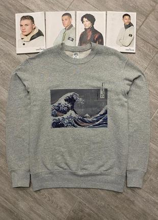 Свитшот uniqlo great wave hokusai grey sweatshirt