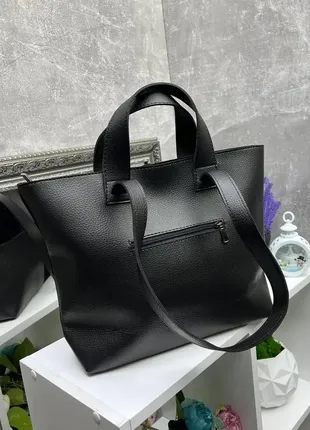 Чорна — велика, стильна та елегантна сумка на блискавці зі вставками з натуральної замші2 фото