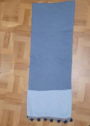 Шарф женский длинный серо- голубой с помпонами6 фото