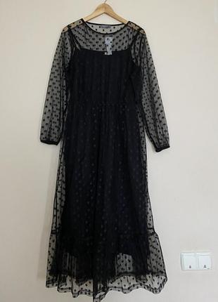 Сукня міді плаття сітка в горошок2 фото