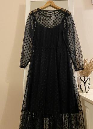 Сукня міді плаття сітка в горошок4 фото