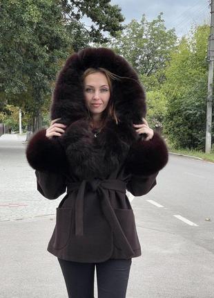 Останій розмір пальто з натуральним мехом хутром пальто с натуральным мехом песец1 фото
