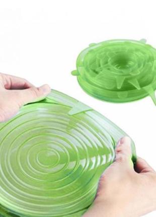 Набір силіконових кришок для посуду 6 шт універсальні. колір зелений5 фото