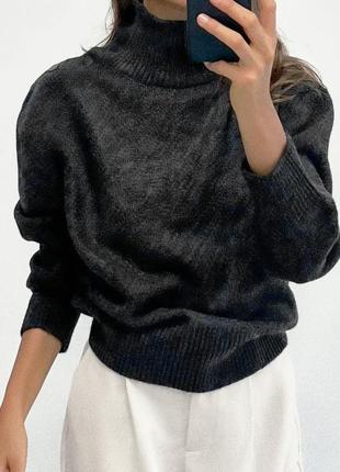 Сірий светр з високим коміром від zara2 фото