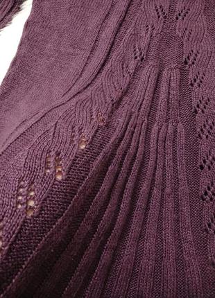 Фиолетовое вязаное мини платье зимнее, вязаная туника7 фото